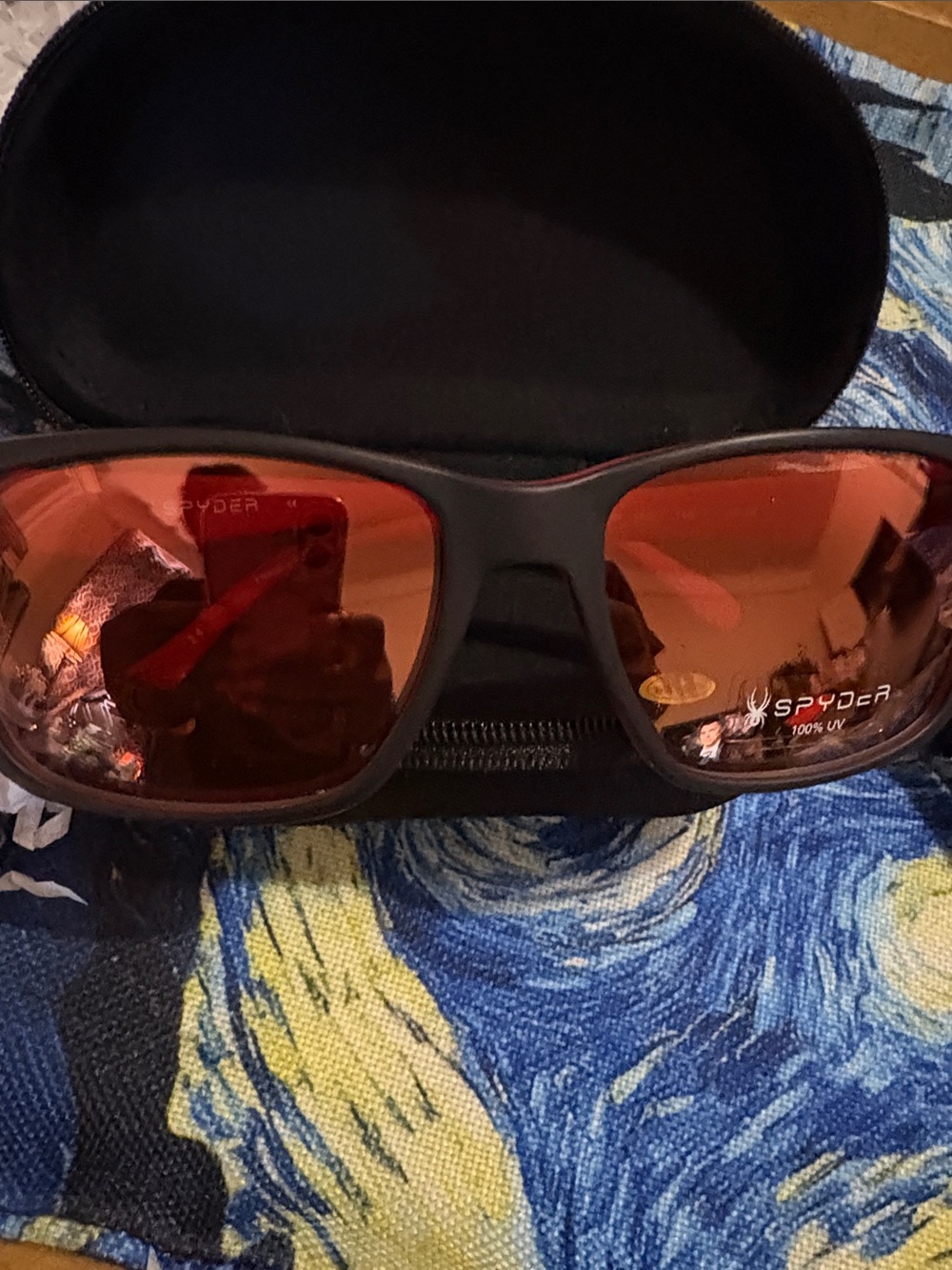 Spyder Black Frame Sunglasses with Red Mirrored Lenses